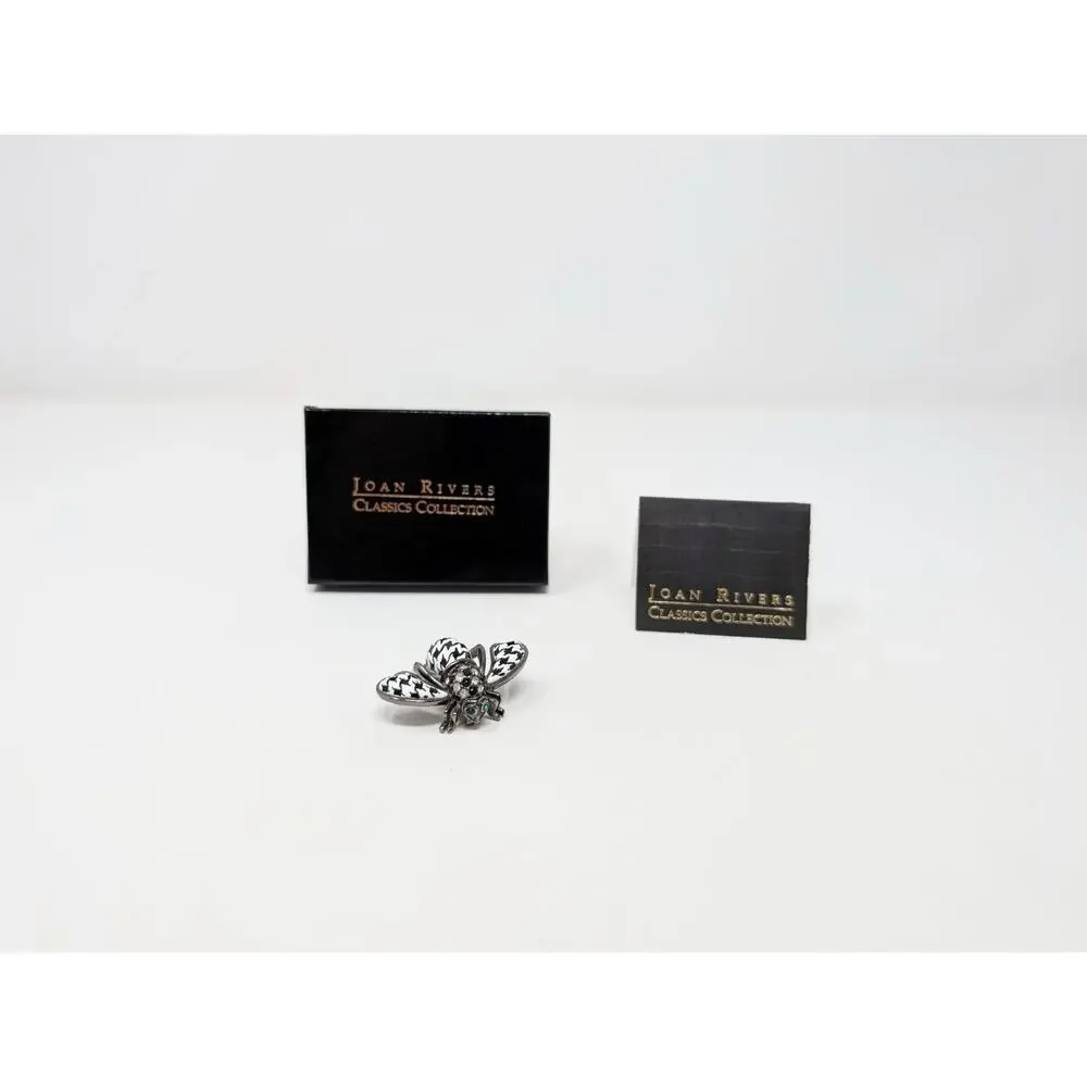 Joan Rivers Bee Brooch Houndstooth Black White Plaid Enamel Signed